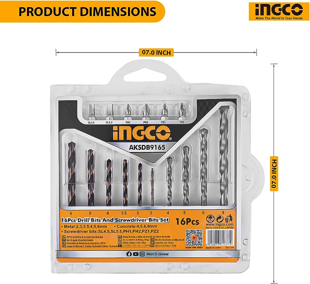 Ingco 16Pcs Drill Bits & Screwdriver Bits Set AKSDB9165