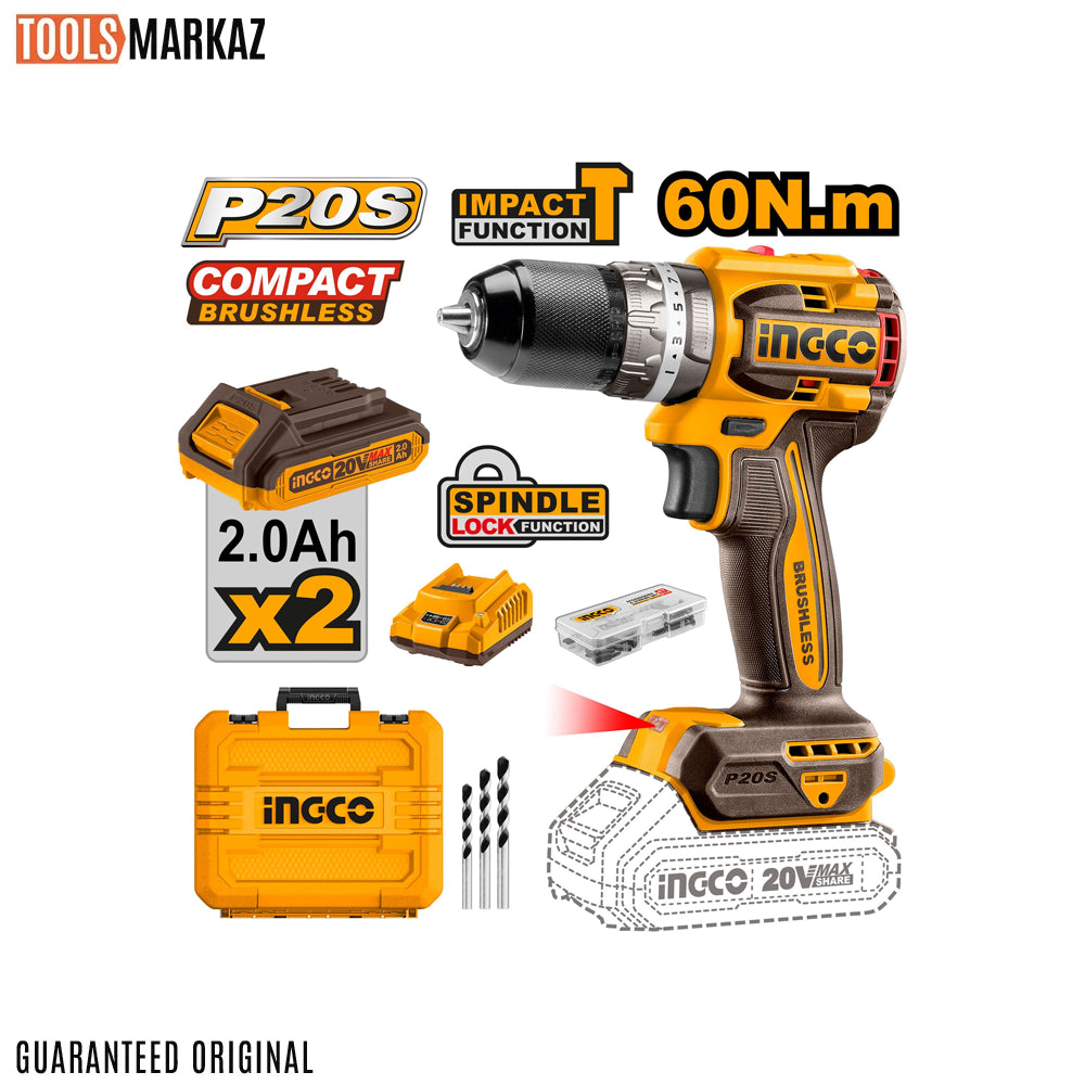 Ingco Compact Brushless Cordless Impact Drill CIDLI20602