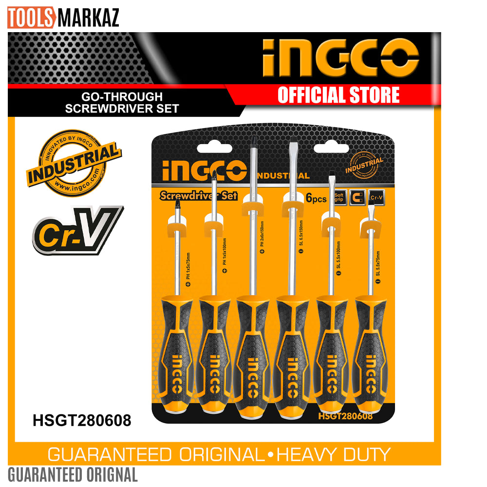 Ingco 6Pcs Go-Through Screwdriver Set HSGT280608