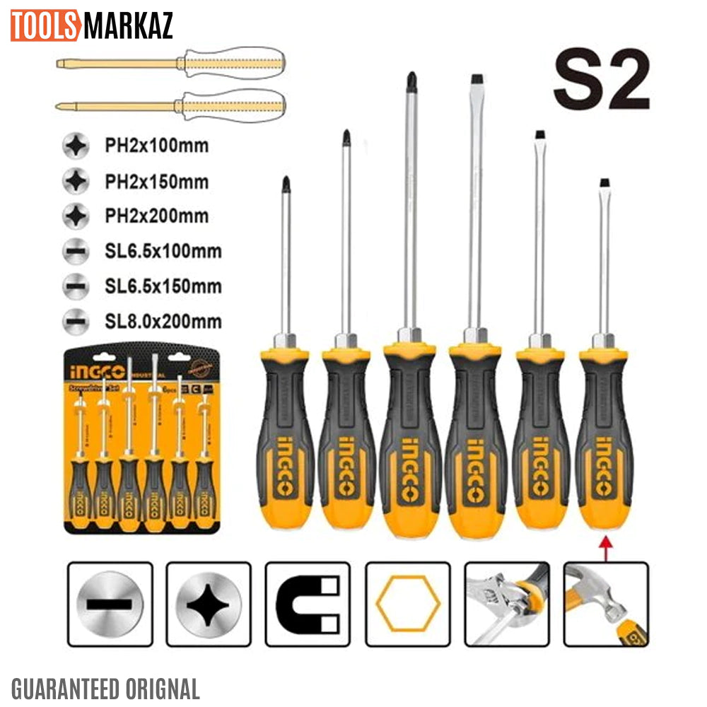 Ingco 6Pcs Go-Through Screwdriver Set HSGT680608