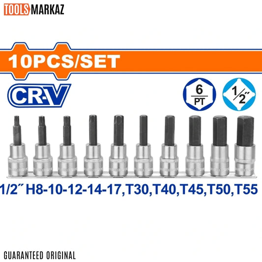 Wadfow 10 Pcs 1/2" Bit Socket Set WST1412