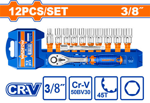 Wadfow 12 Pcs 3/8" Socket Set WST3212